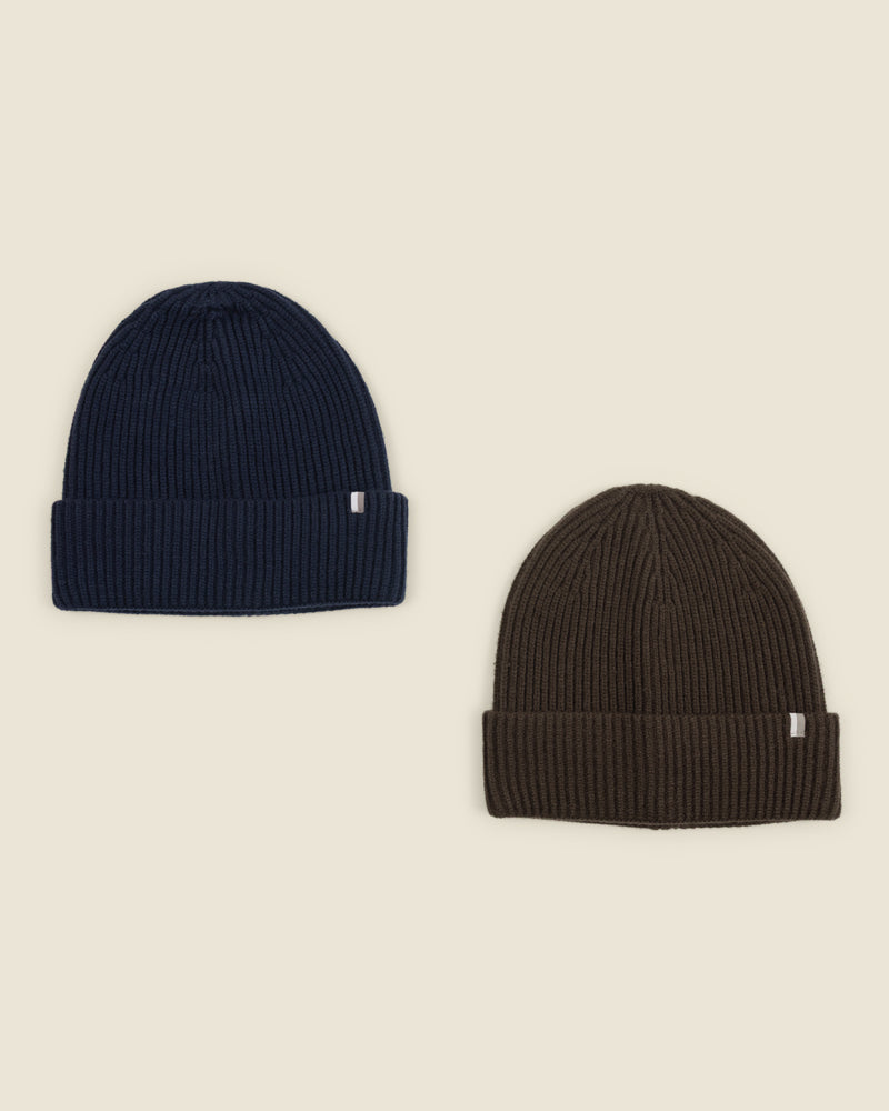 Larsson & Co Men's Lohja Navy & Brown 2 Pack Knitted Beanie Hat