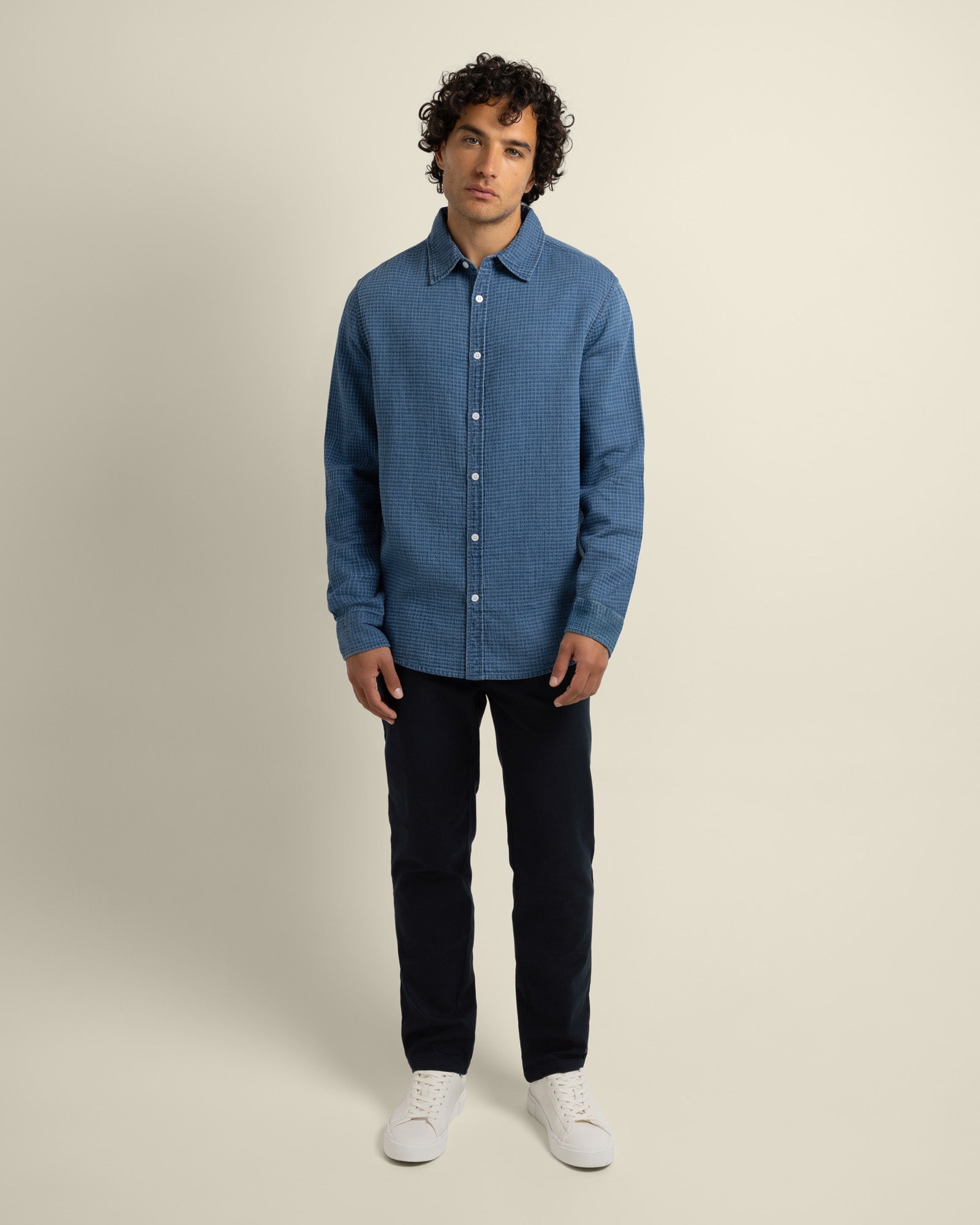 Niles - Grid Denim Long Sleeve Shirt