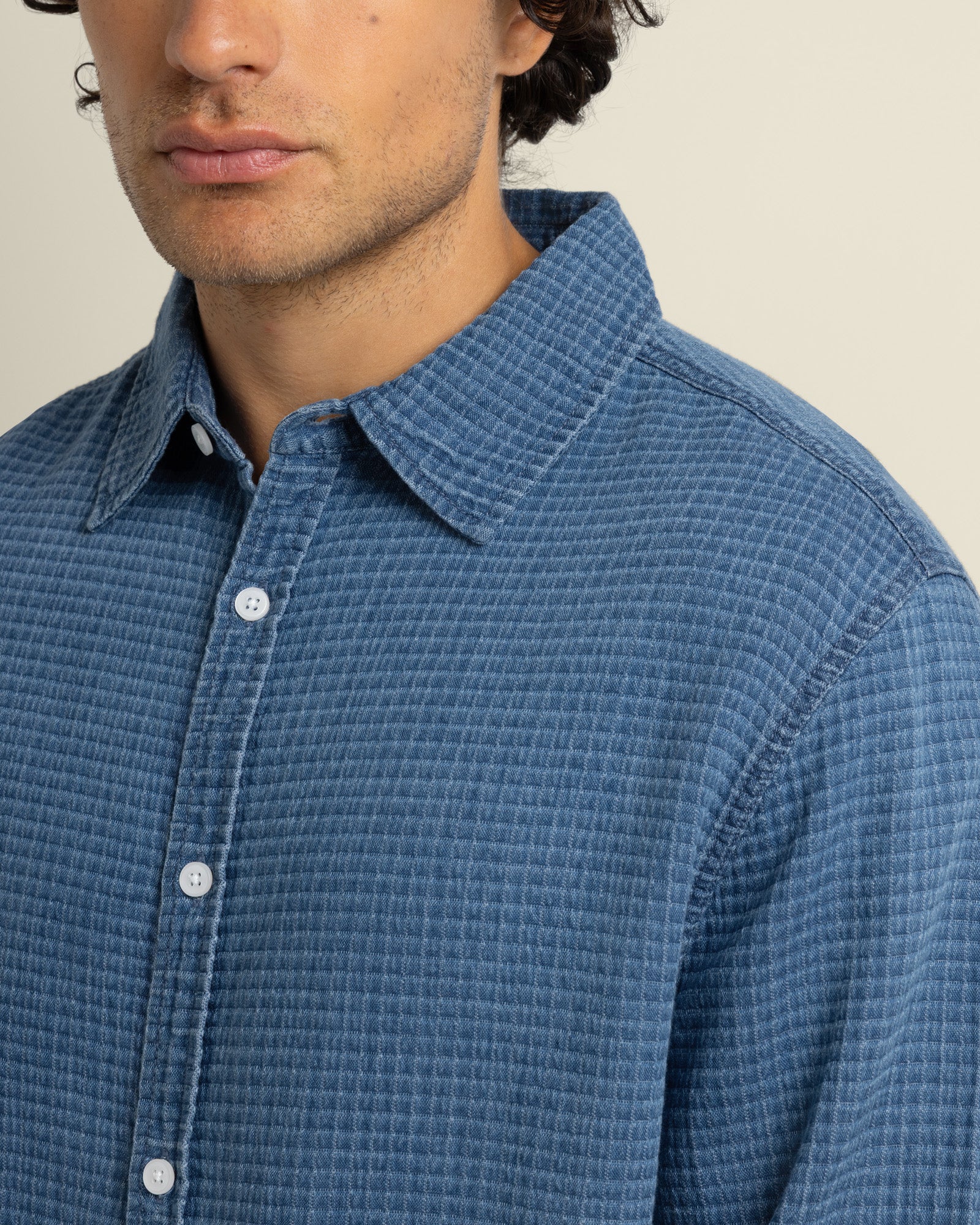 Niles - Grid Denim Long Sleeve Shirt
