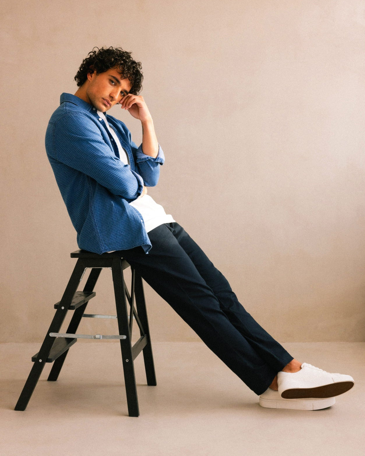 Niles - Grid Denim Long Sleeve Shirt