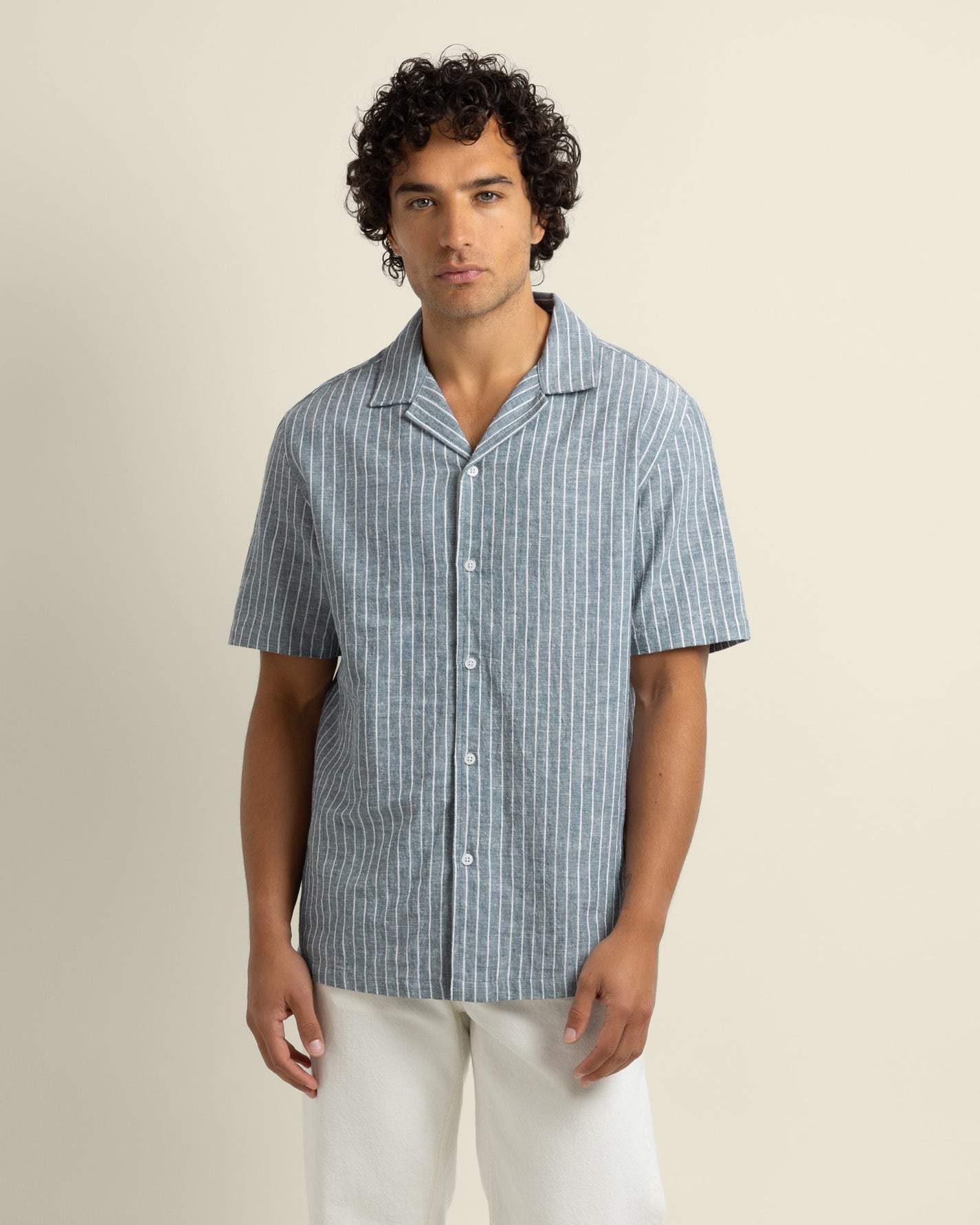 Kare - Linen Blend Striped Short Sleeve Shirt