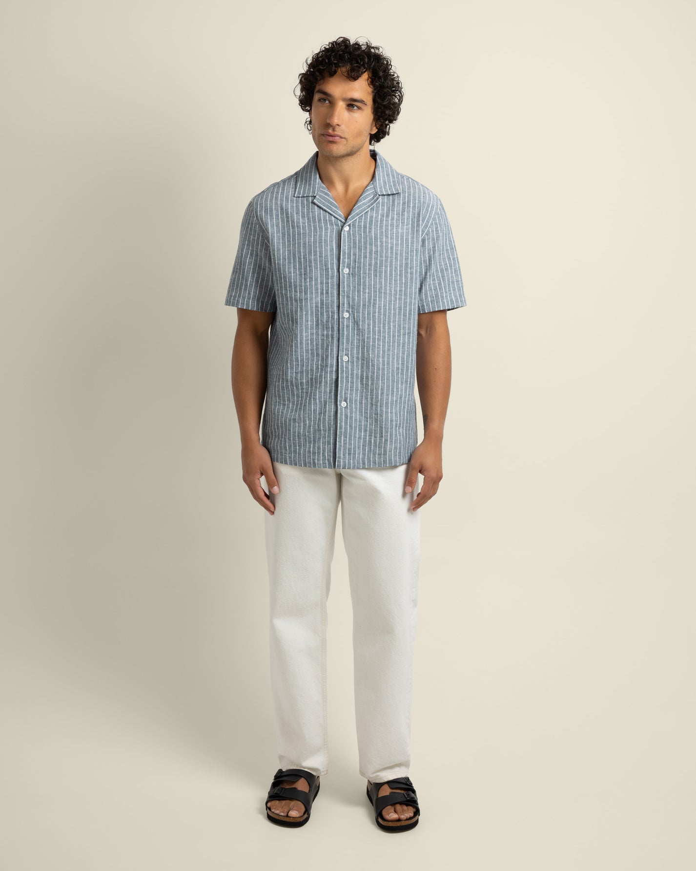 Kare - Linen Blend Striped Short Sleeve Shirt