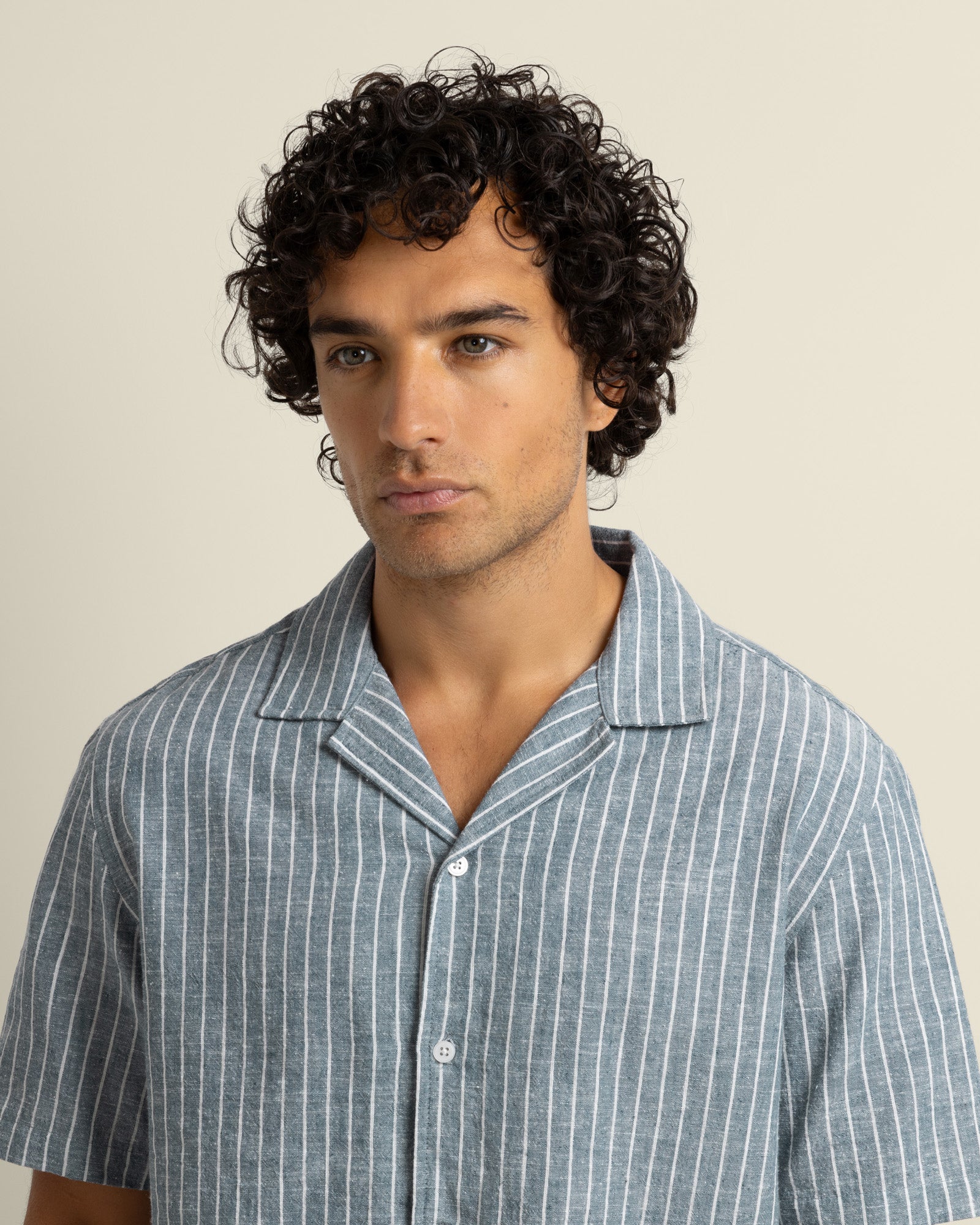 Kare - Linen Blend Striped Short Sleeve Shirt