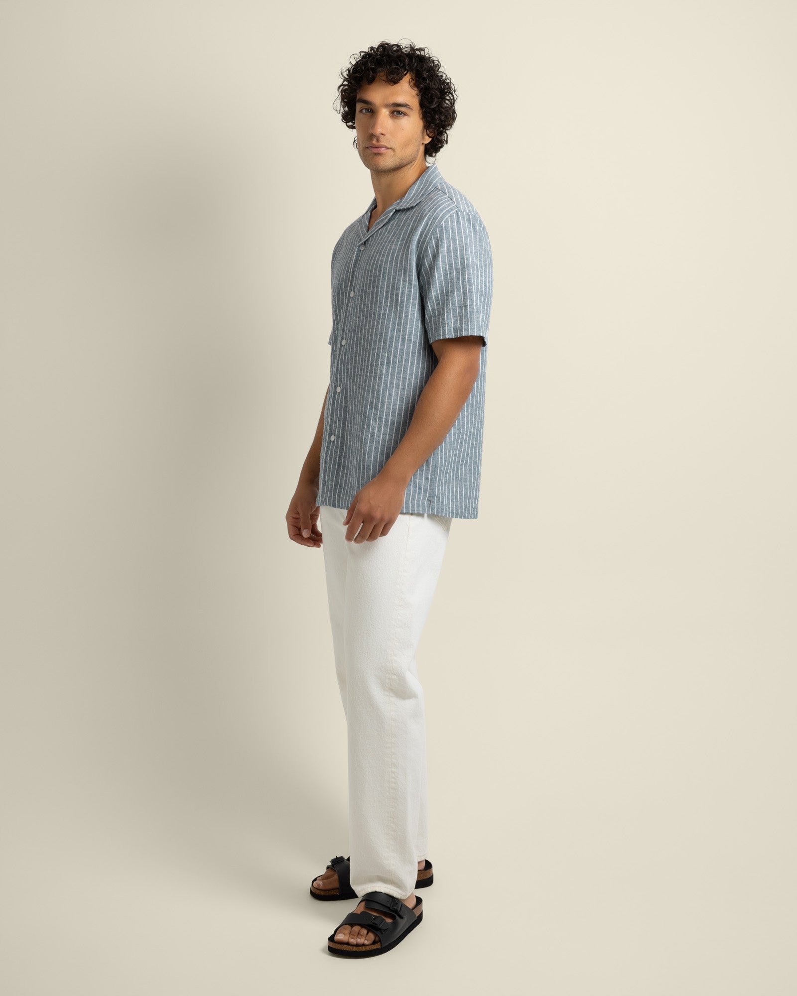 Kare - Linen Blend Striped Short Sleeve Shirt