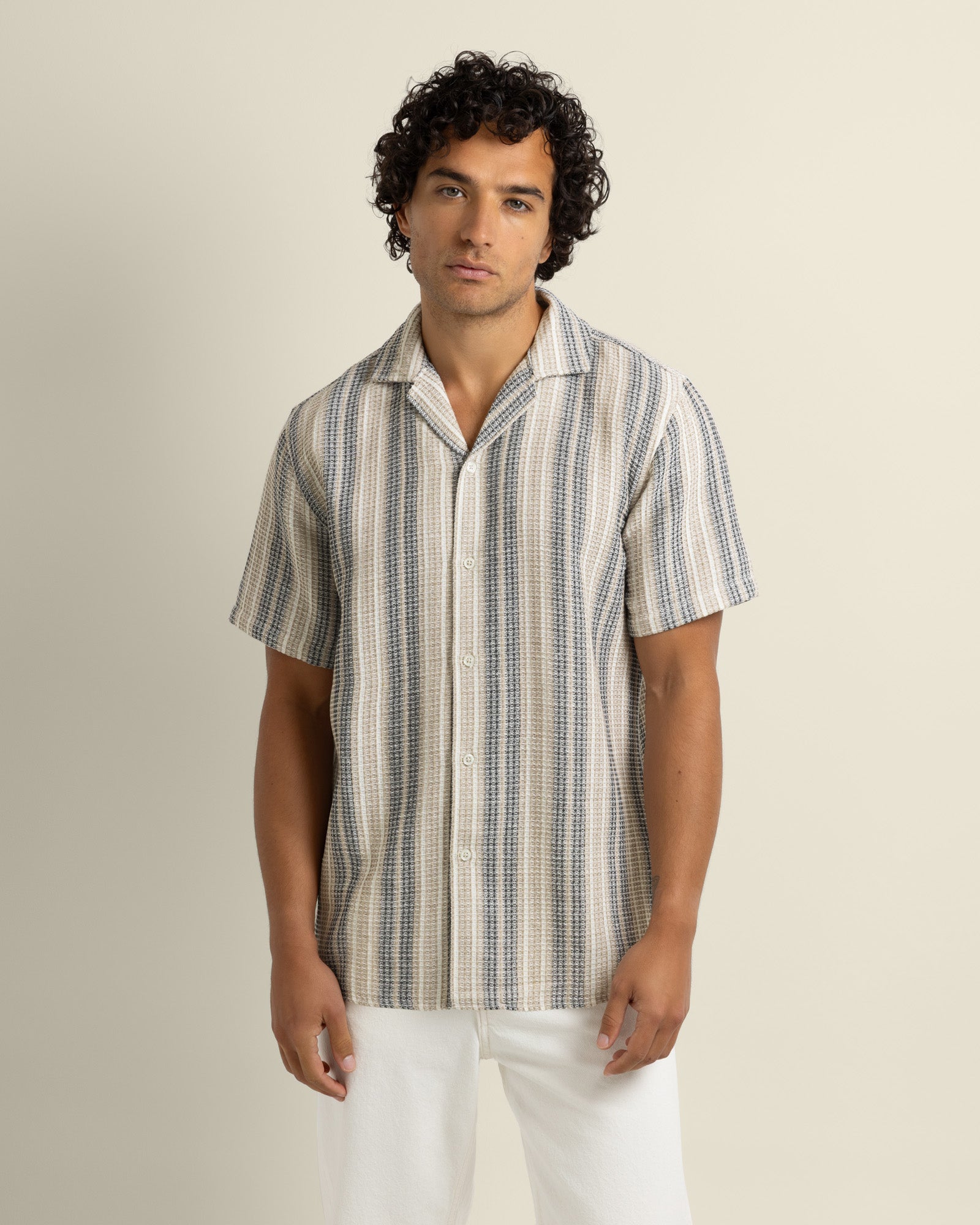 Ivar - Waffle Jacquard Stripe Short Sleeve Shirt