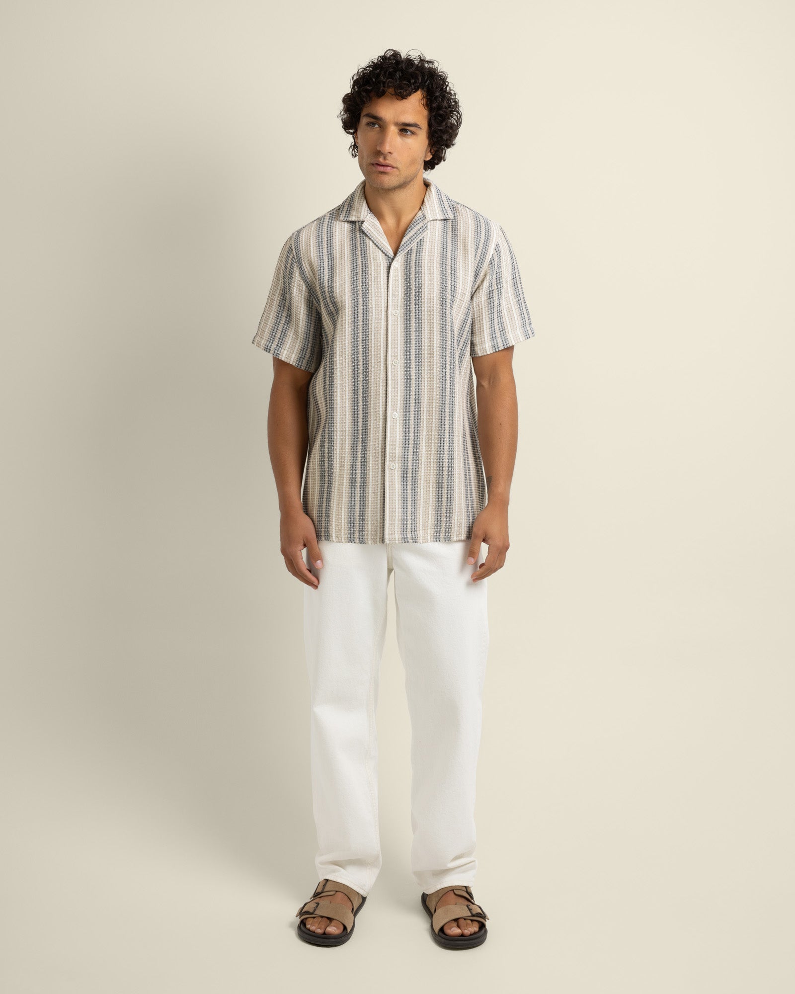 Ivar - Waffle Jacquard Stripe Short Sleeve Shirt