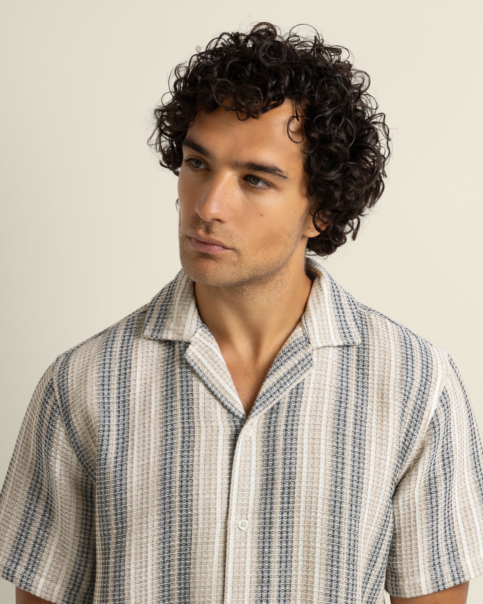 Ivar - Waffle Jacquard Stripe Short Sleeve Shirt