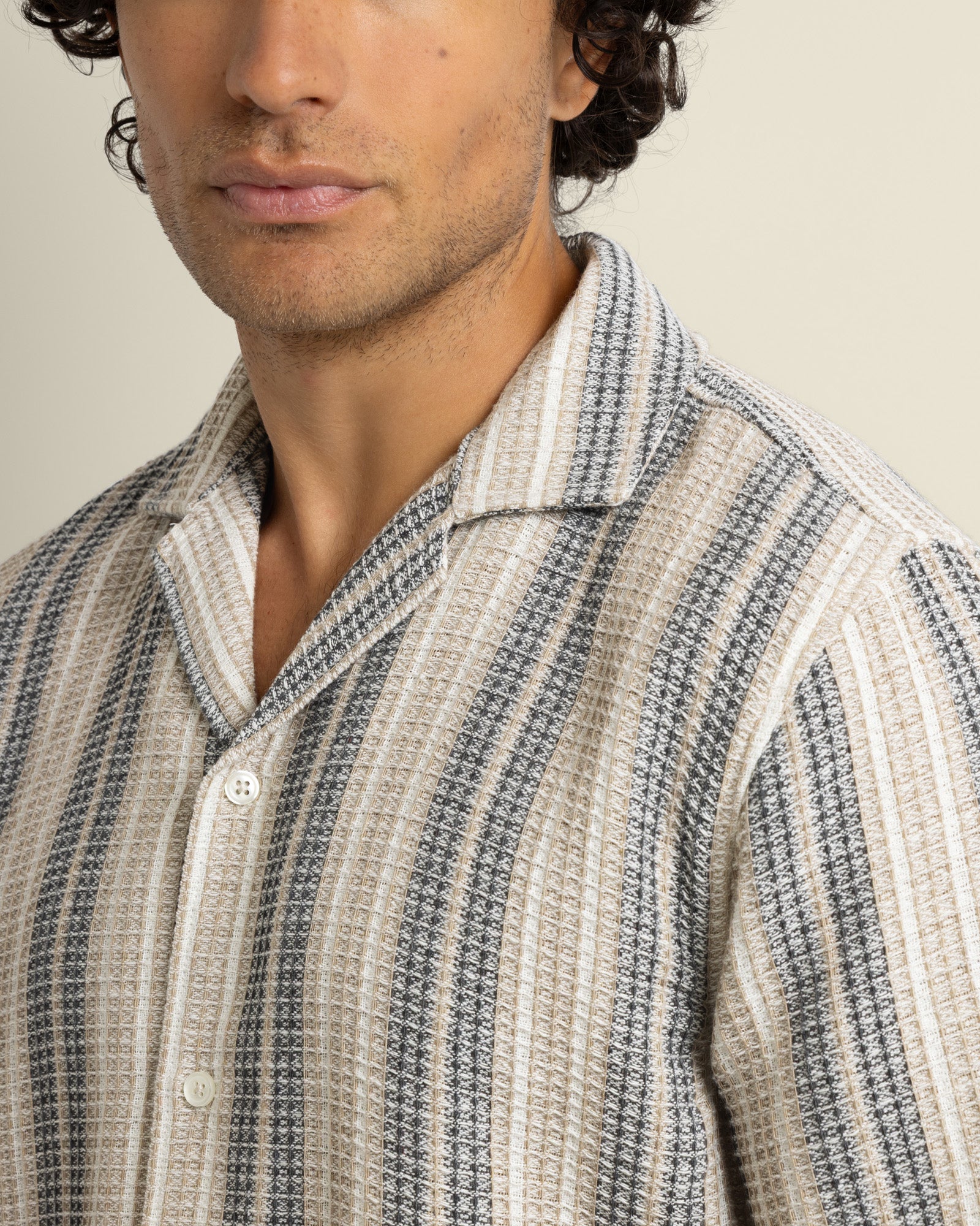 Ivar - Waffle Jacquard Stripe Short Sleeve Shirt