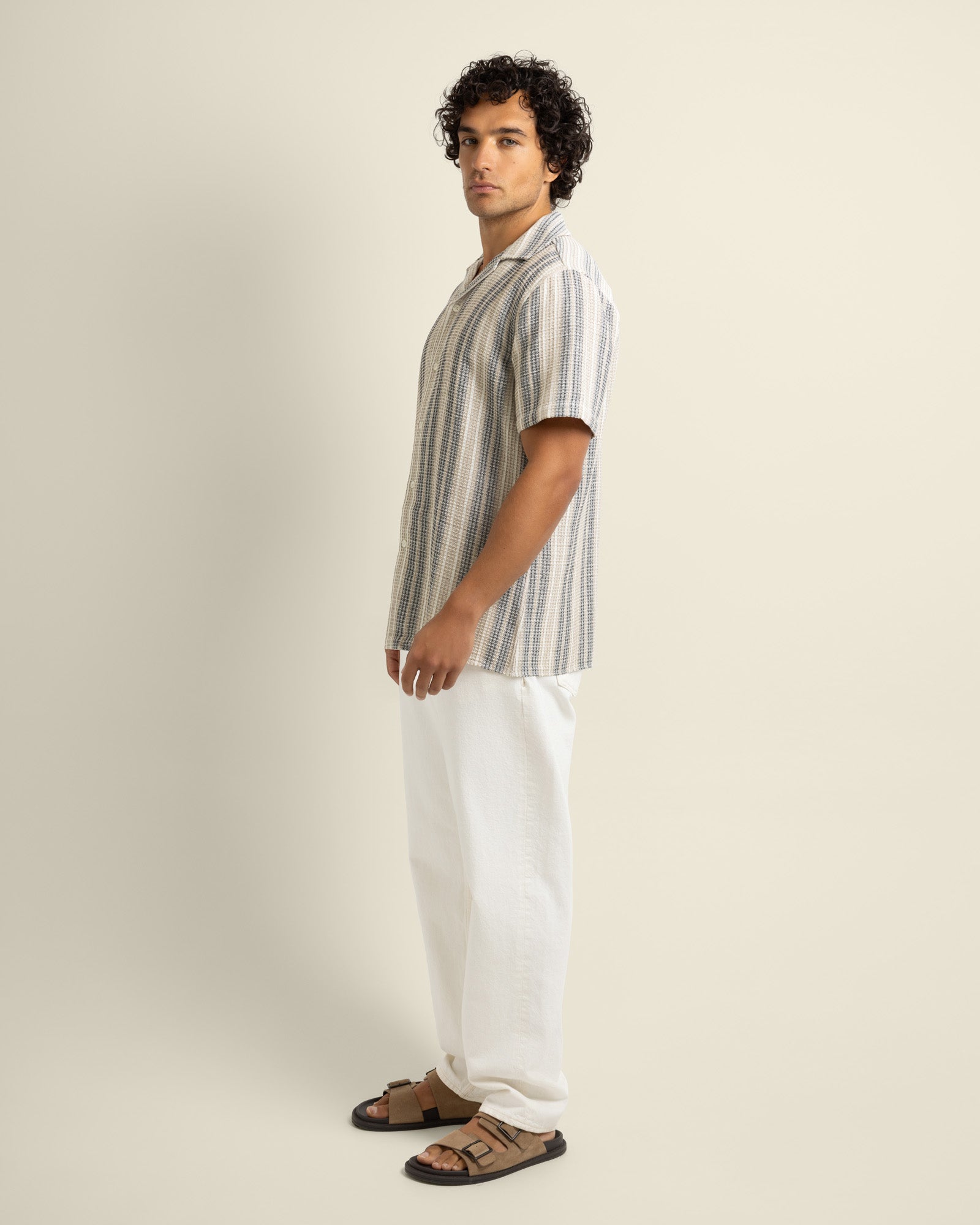 Ivar - Waffle Jacquard Stripe Short Sleeve Shirt