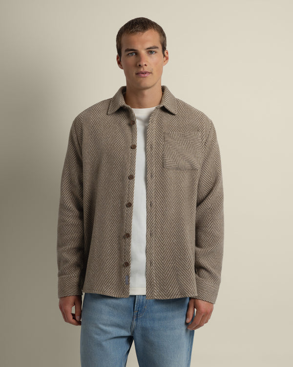 Brown & Stone Herringbone Textured Overshirt