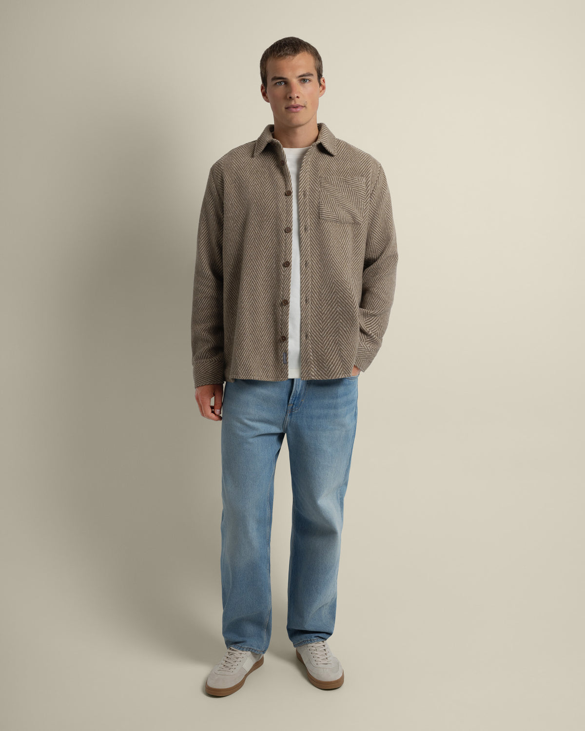 Brown &amp; Stone Herringbone Textured Overshirt