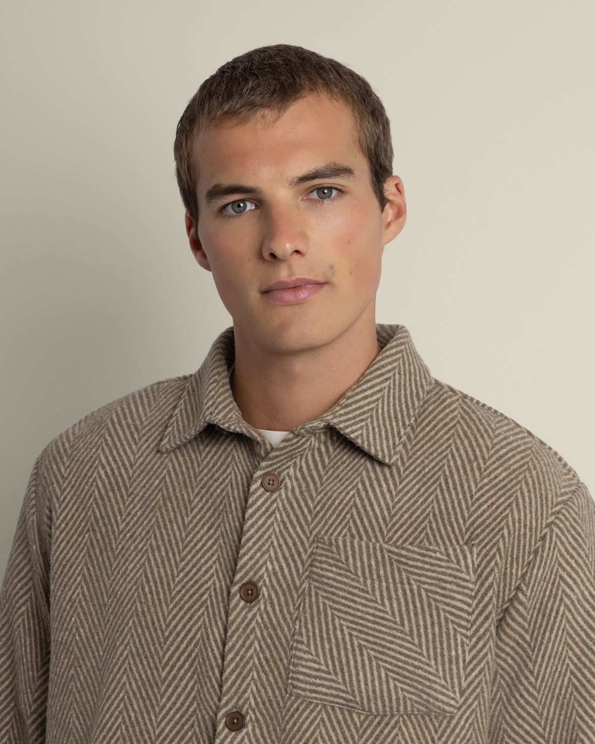 Brown &amp; Stone Herringbone Textured Overshirt