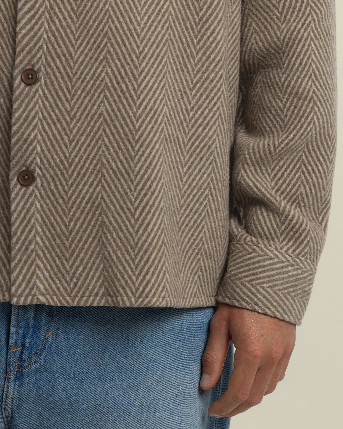 Brown &amp; Stone Herringbone Textured Overshirt
