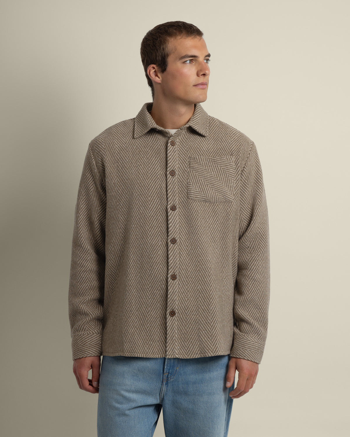 Brown &amp; Stone Herringbone Textured Overshirt