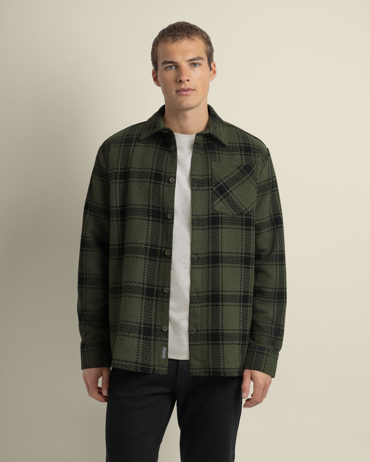 Olive &amp; Black Check Overshirt