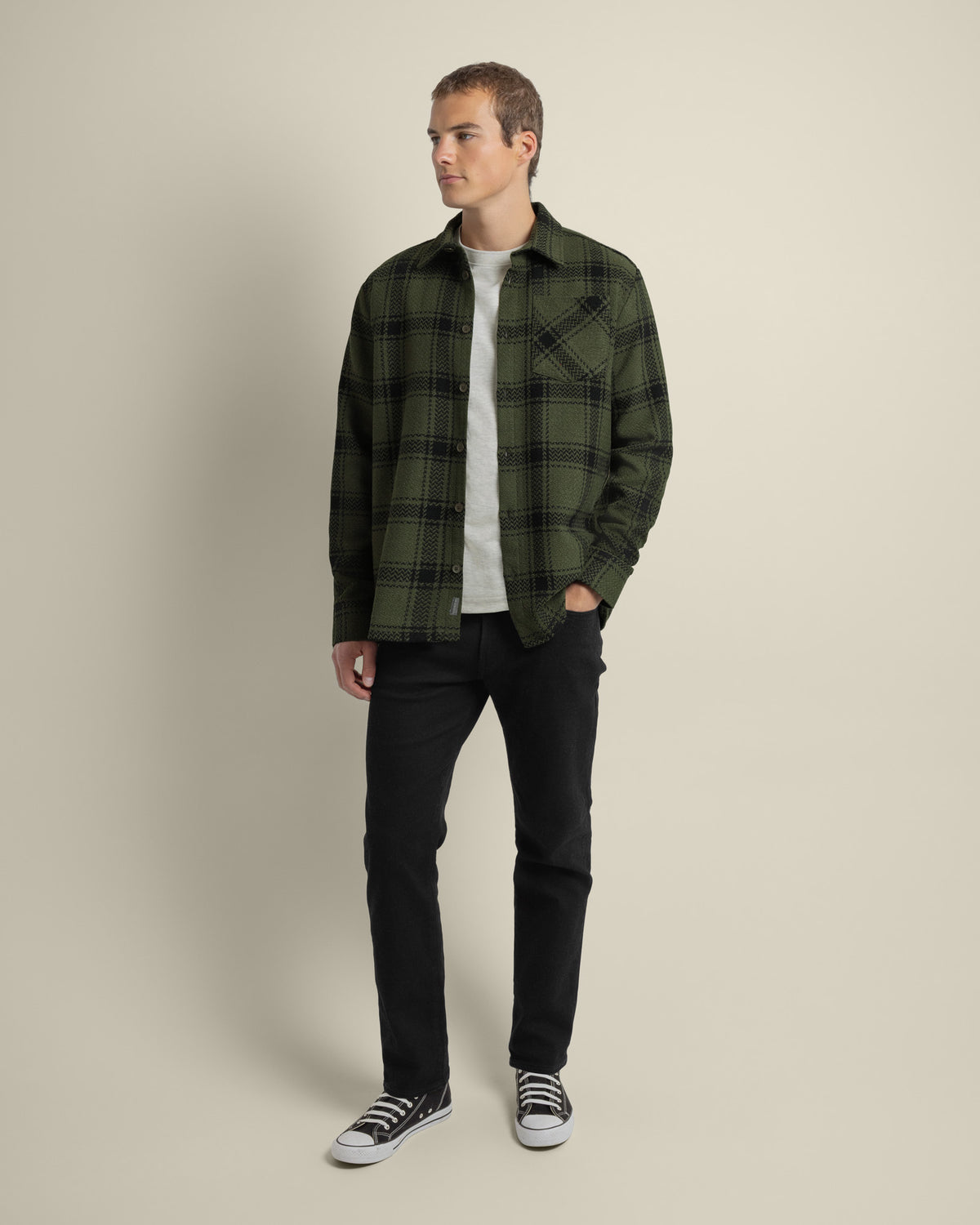 Olive &amp; Black Check Overshirt