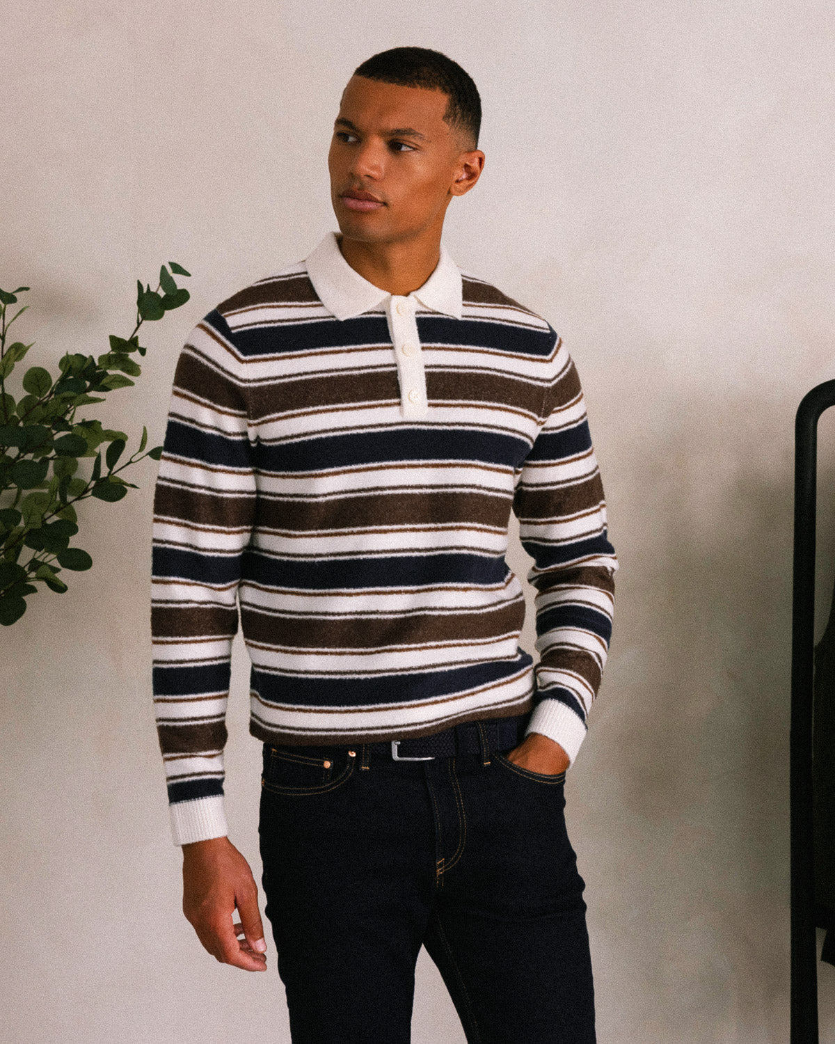 Osterby - Stripe Knitted Long Sleeve Polo Shirt