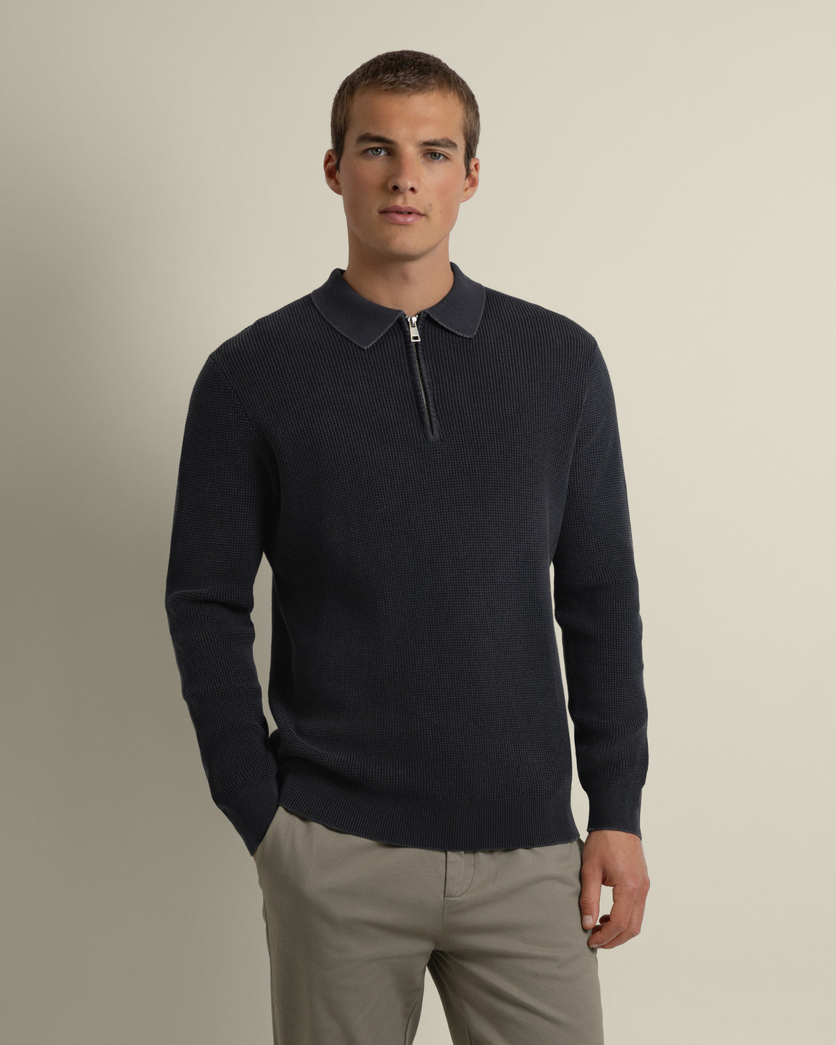 Gaerum - Vintage Wash Long Sleeve Polo Shirt