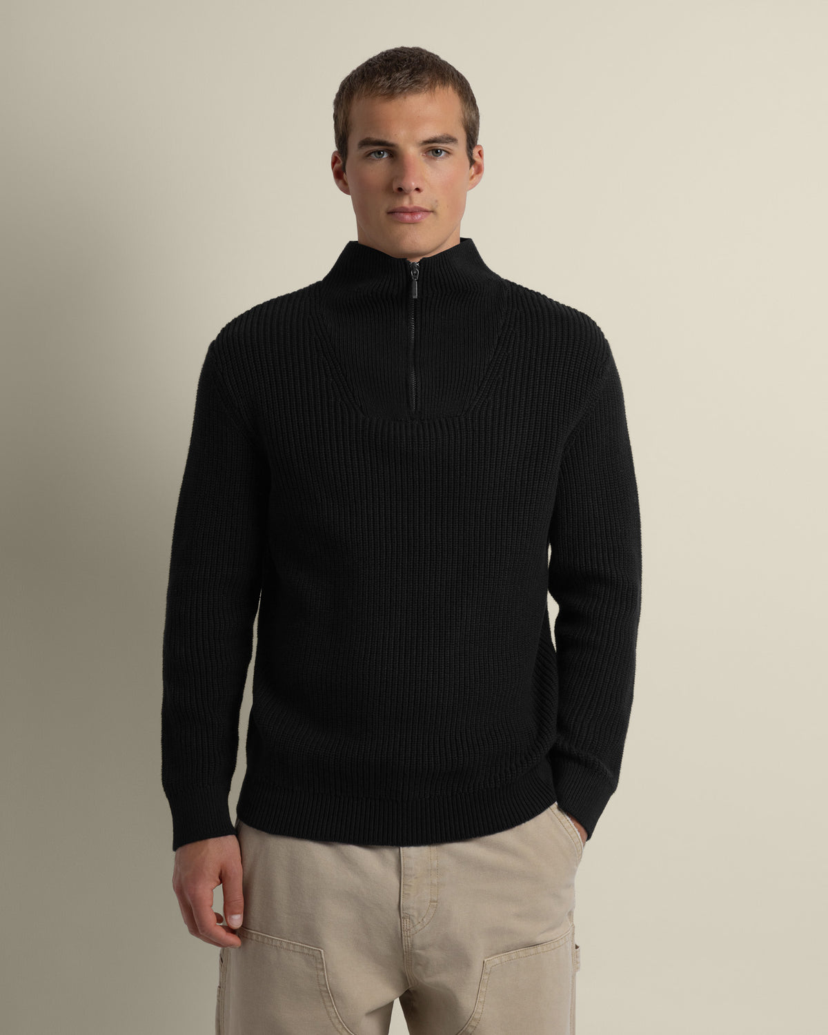 Rib Panel Knitted 1/4 Zip Sweater