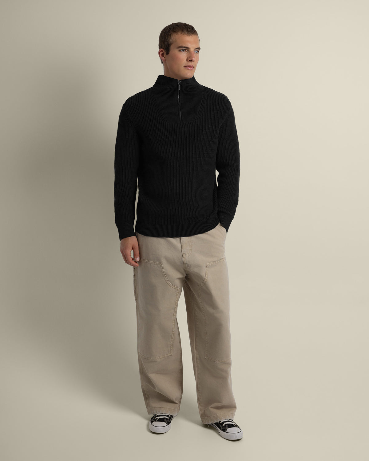 Rib Panel Knitted 1/4 Zip Sweater