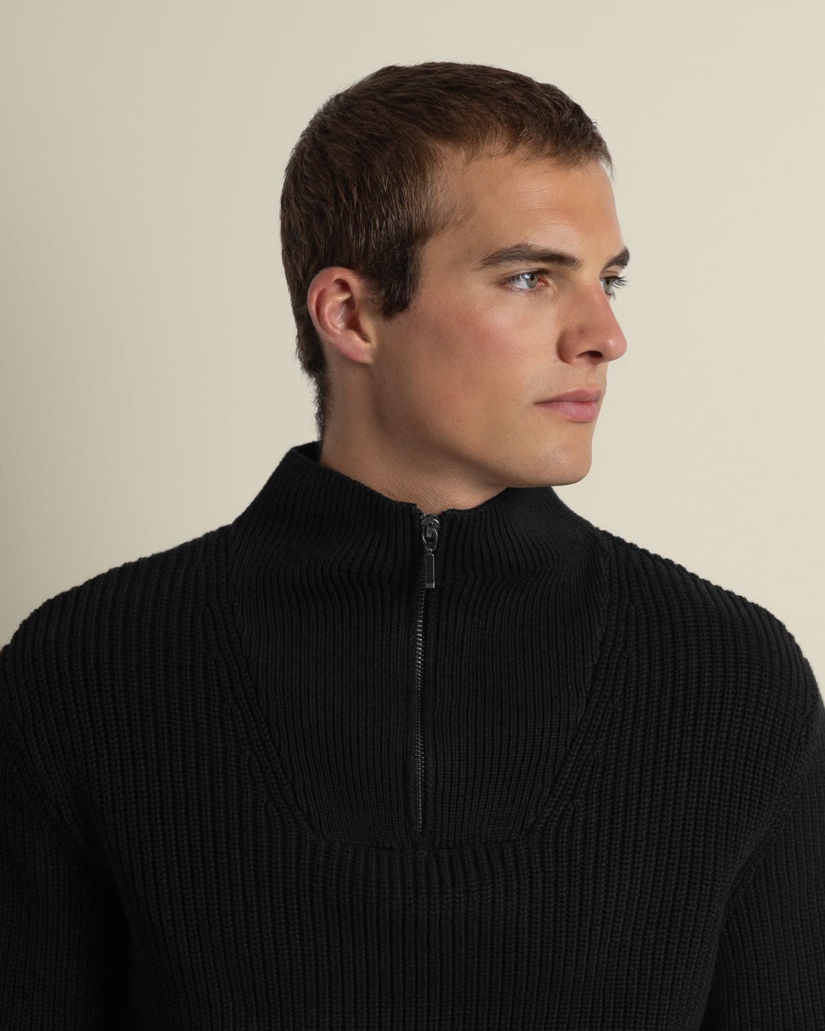 Rib Panel Knitted 1/4 Zip Sweater
