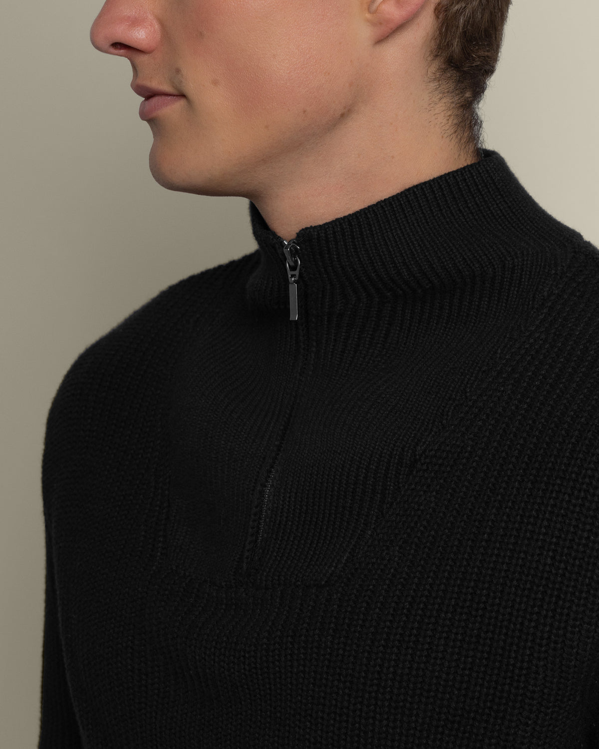 Rib Panel Knitted 1/4 Zip Sweater