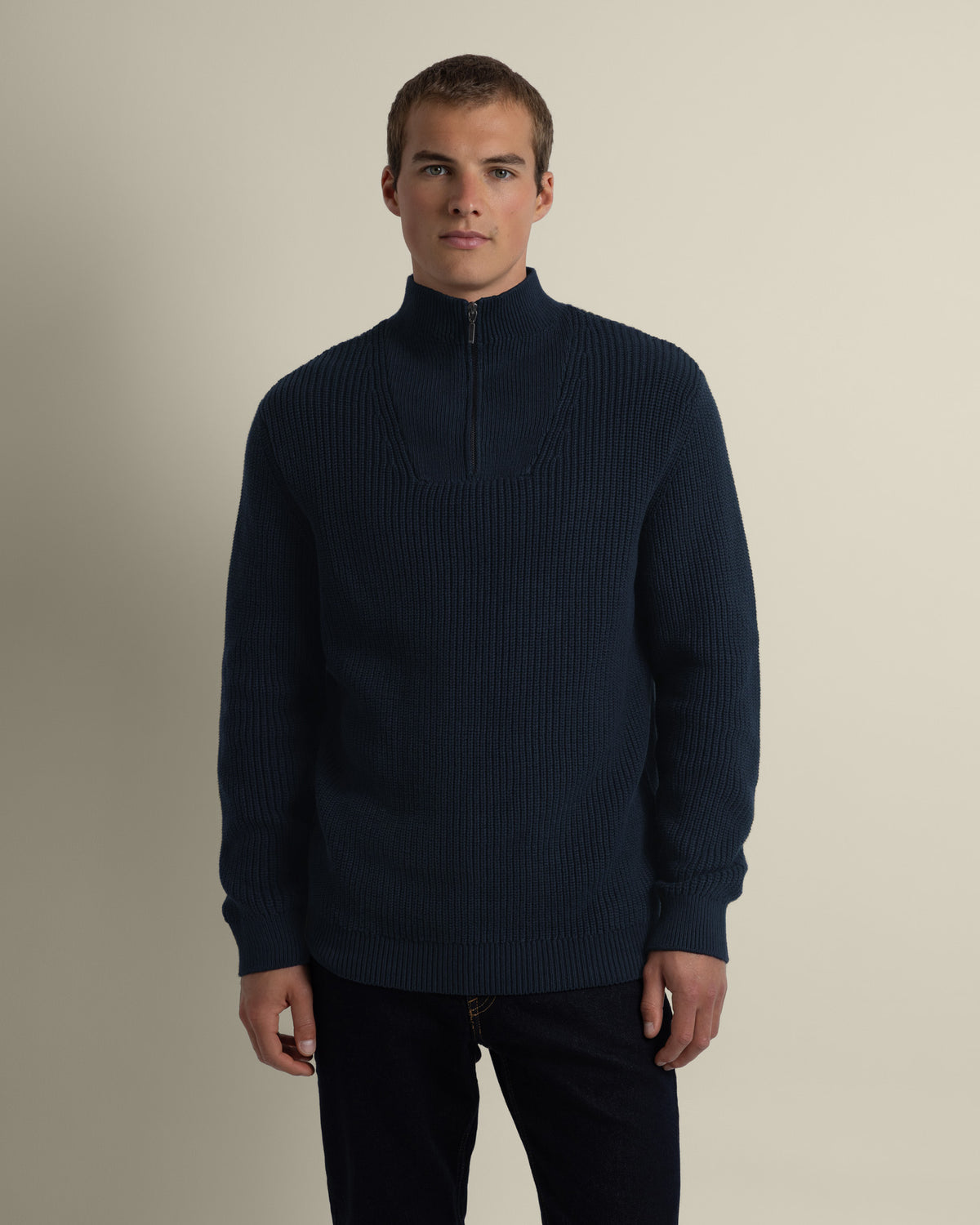 Rib Panel Knitted 1/4 Zip Sweater