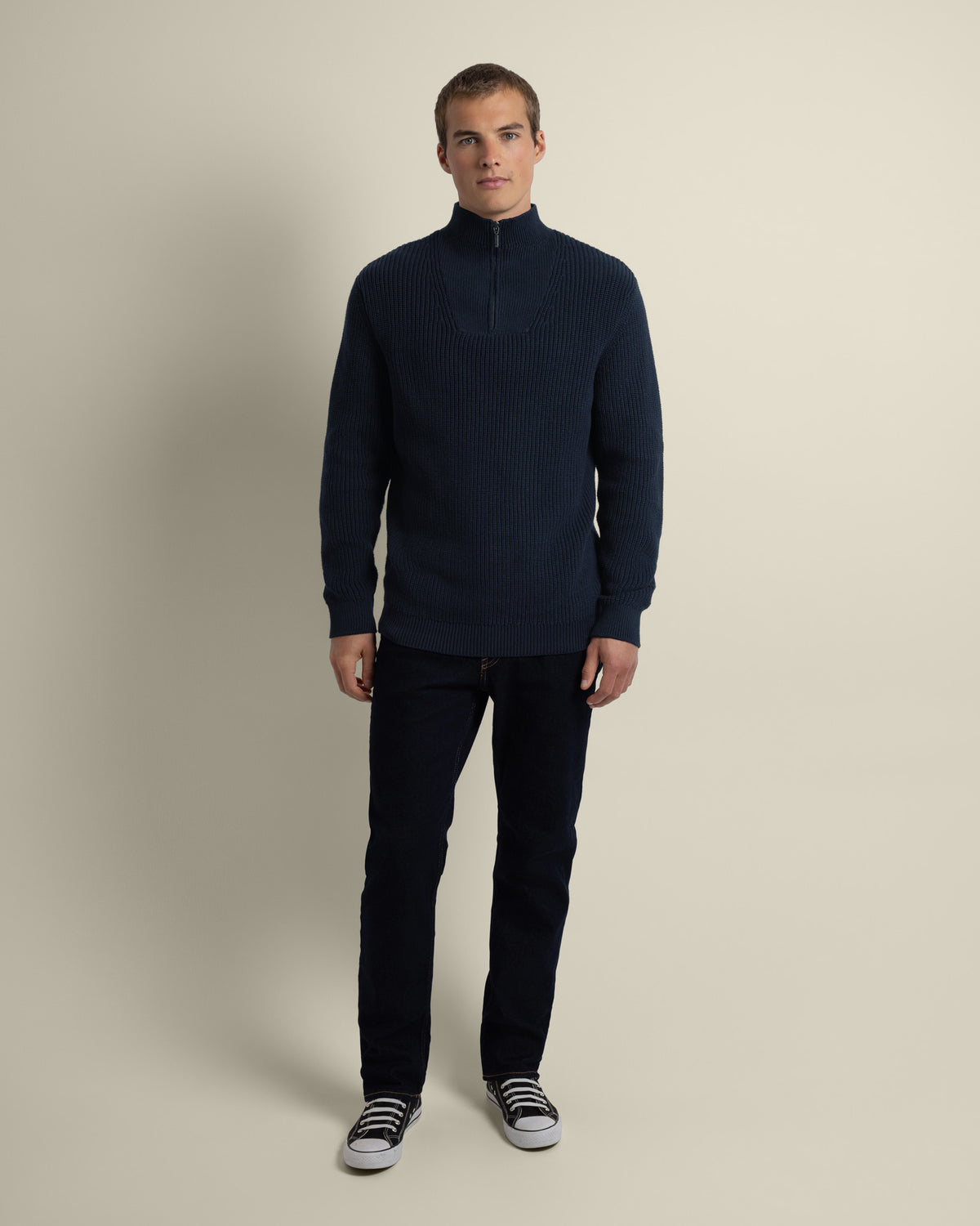Rib Panel Knitted 1/4 Zip Sweater