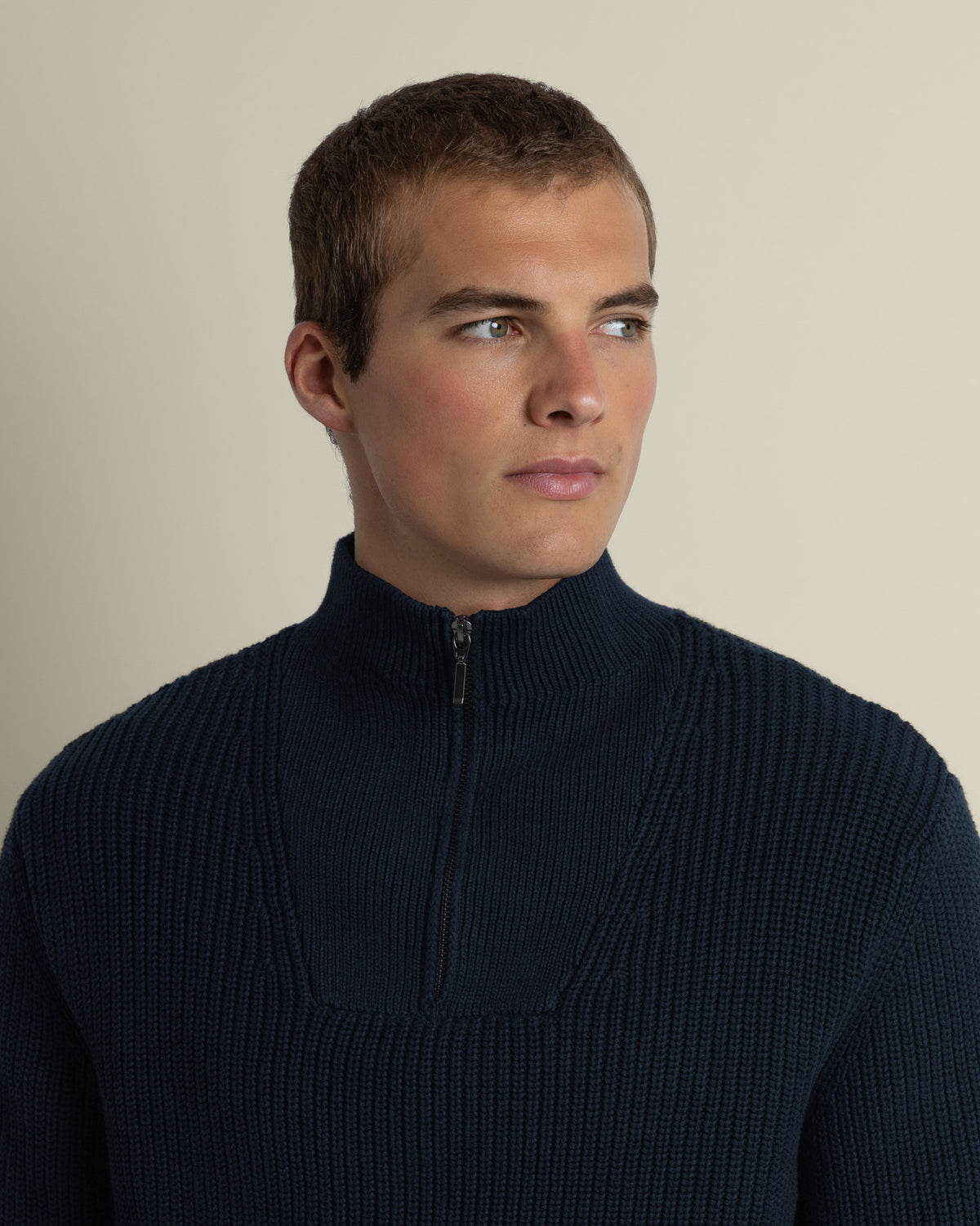 Rib Panel Knitted 1/4 Zip Sweater