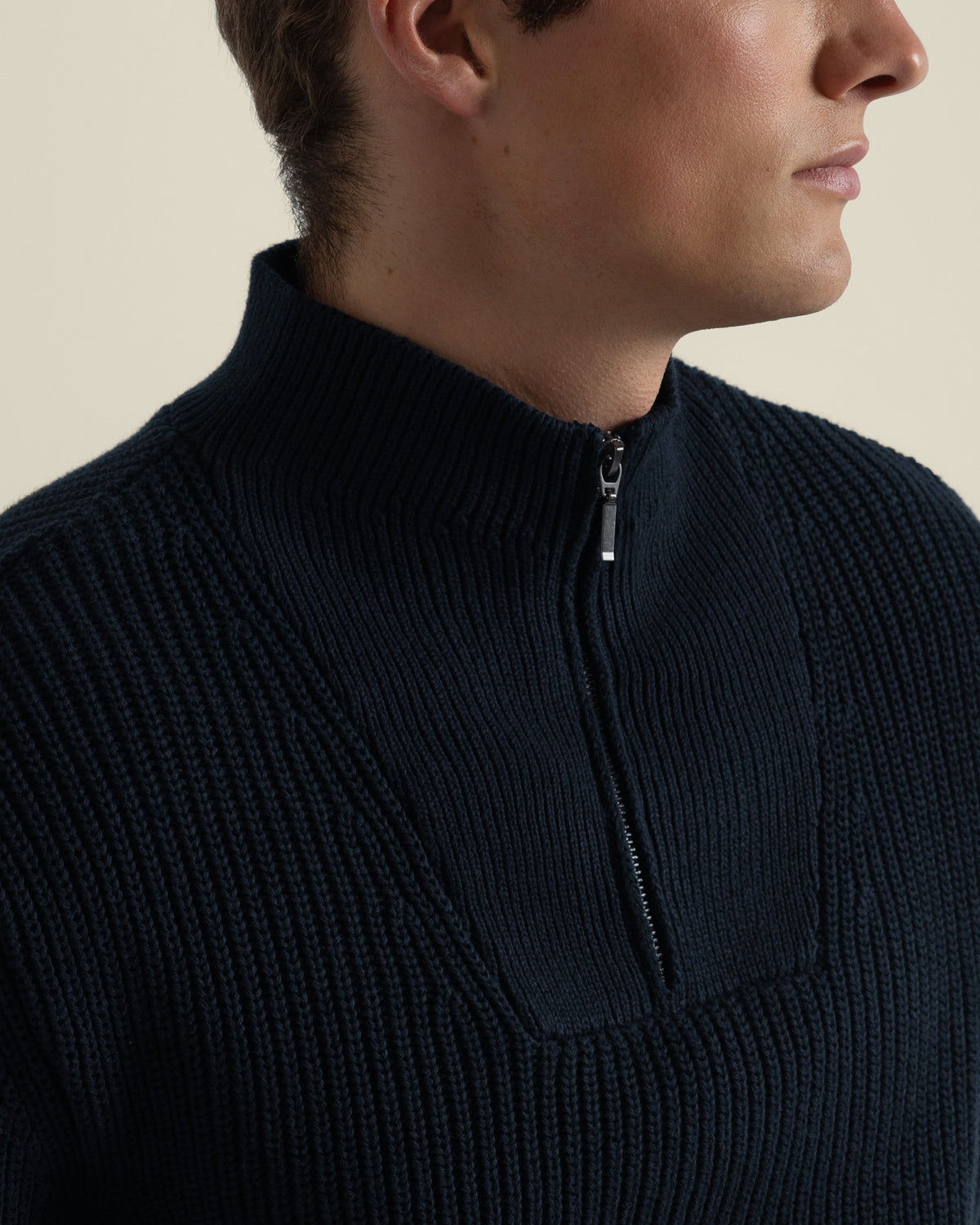 Rib Panel Knitted 1/4 Zip Sweater