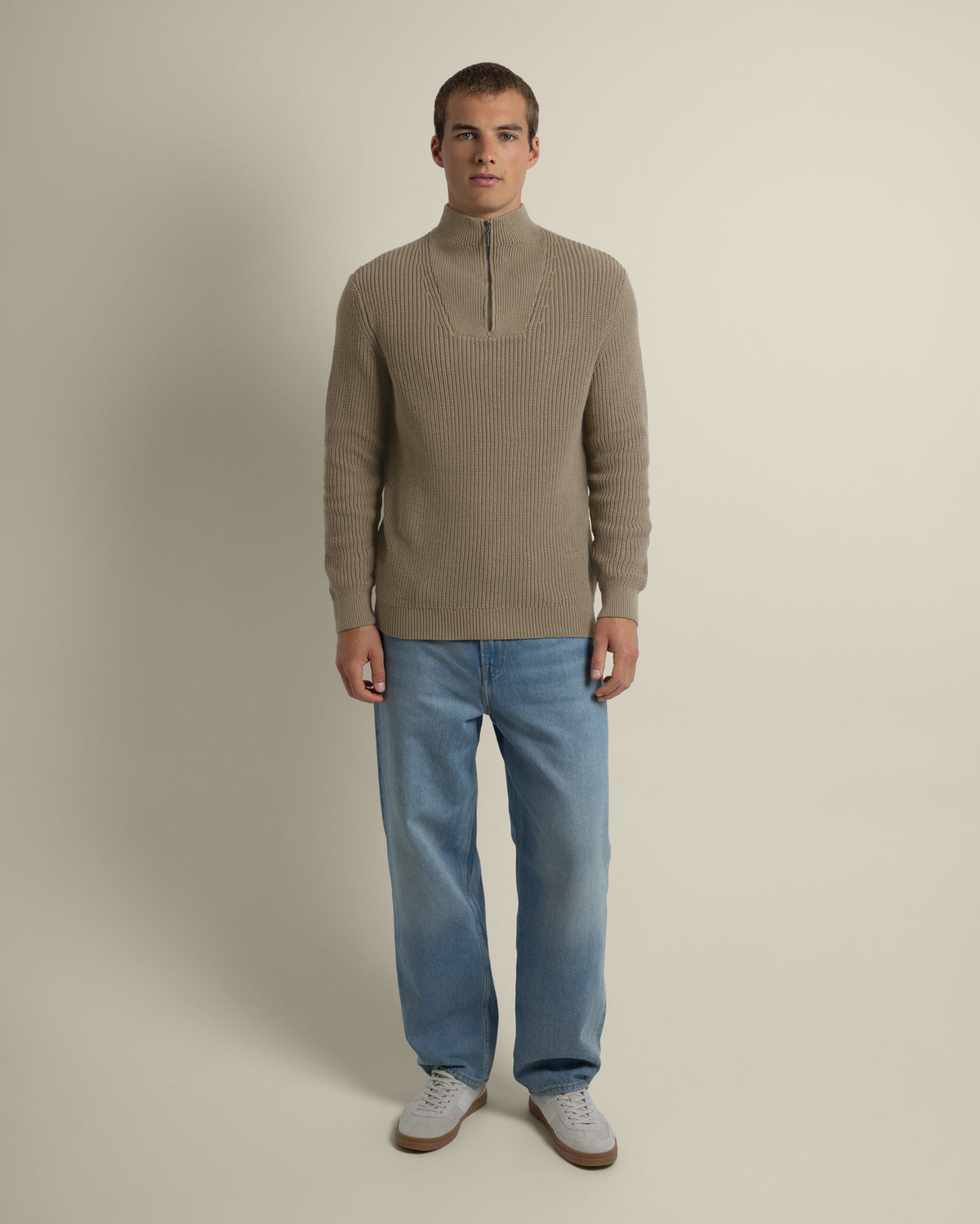 Rib Panel Knitted 1/4 Zip Sweater