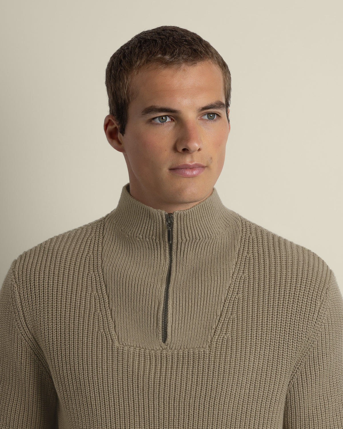 Rib Panel Knitted 1/4 Zip Sweater