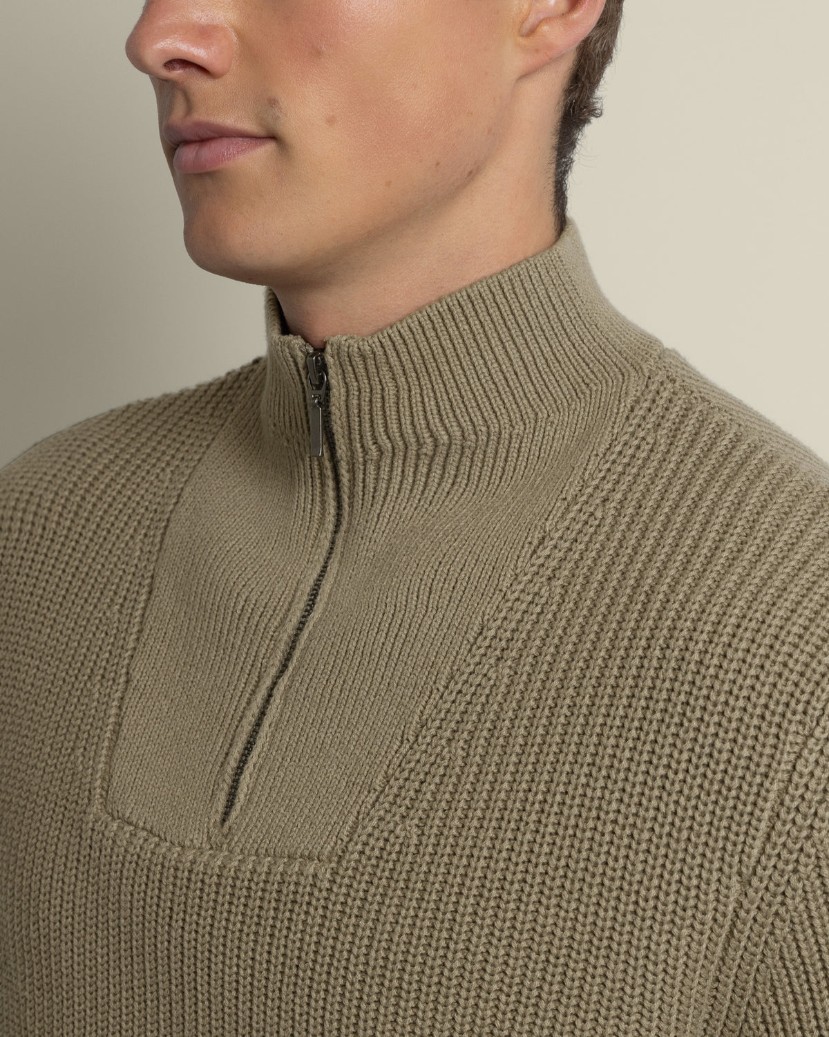 Rib Panel Knitted 1/4 Zip Sweater