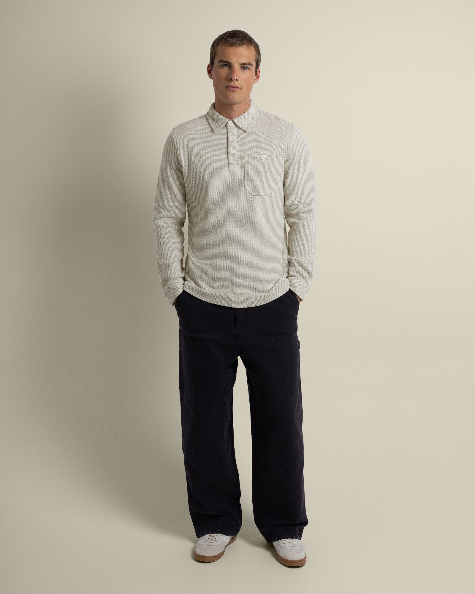 Aarhus - Textured Long Sleeve Polo Shirt