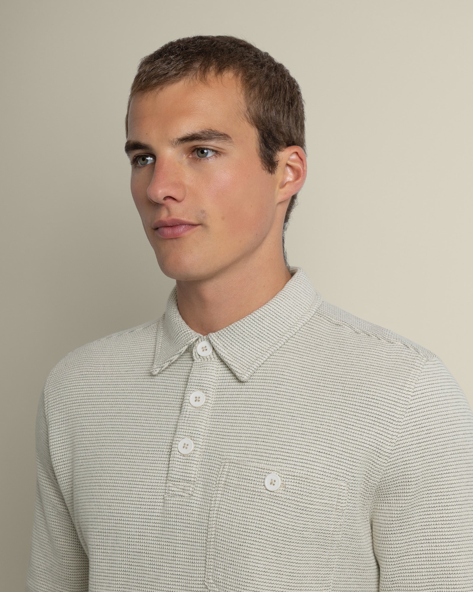 Aarhus - Textured Long Sleeve Polo Shirt