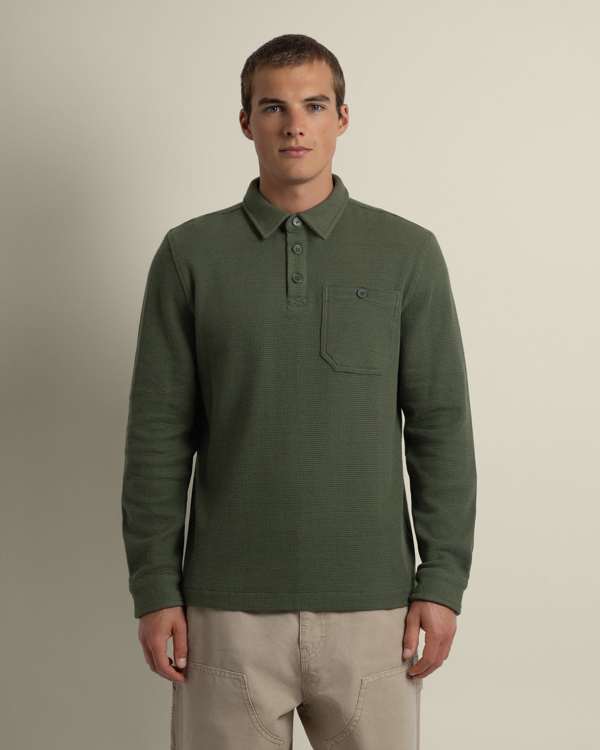 Aarhus - Textured Long Sleeve Polo Shirt