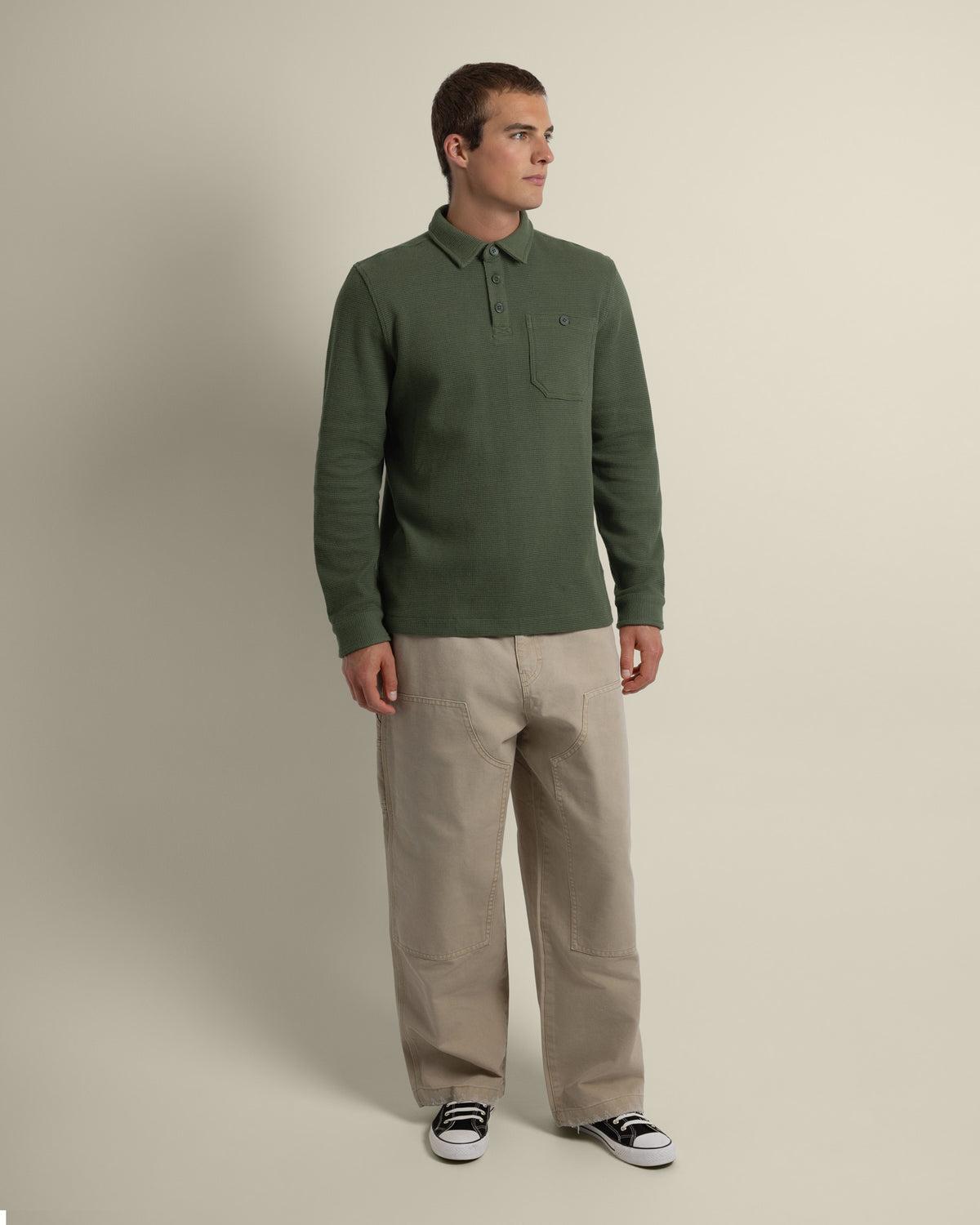 Aarhus - Textured Long Sleeve Polo Shirt