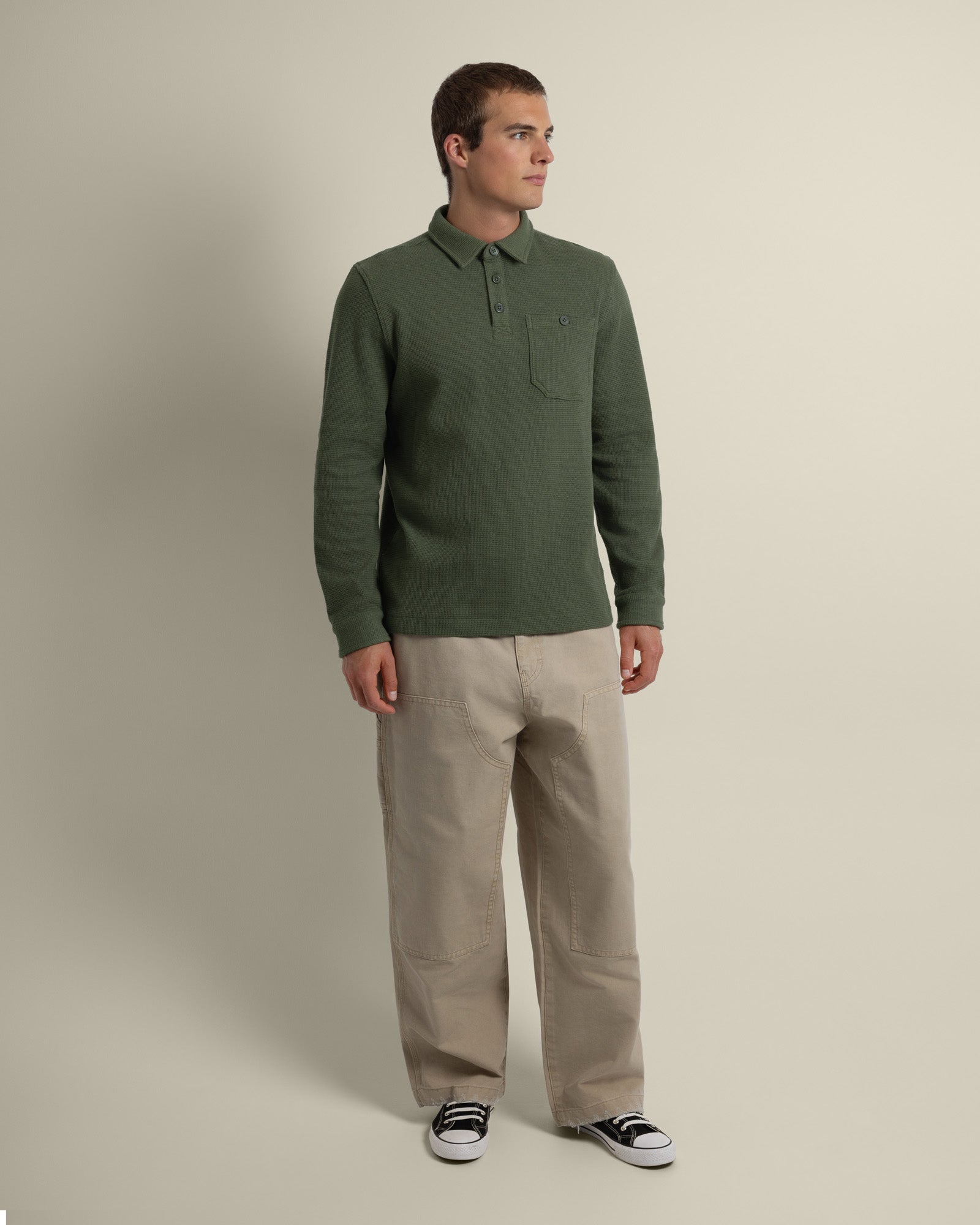 Aarhus - Textured Long Sleeve Polo Shirt