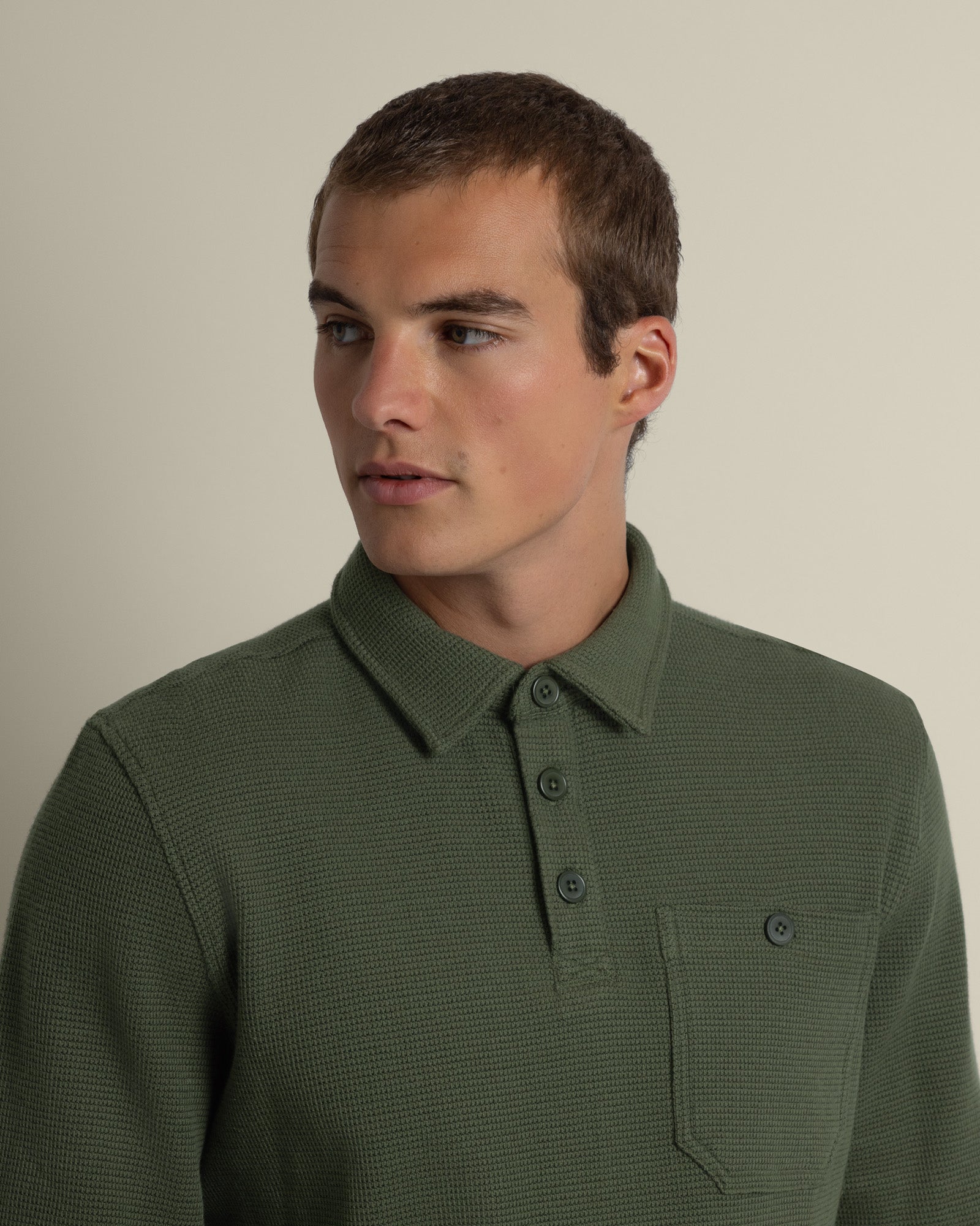 Aarhus - Textured Long Sleeve Polo Shirt
