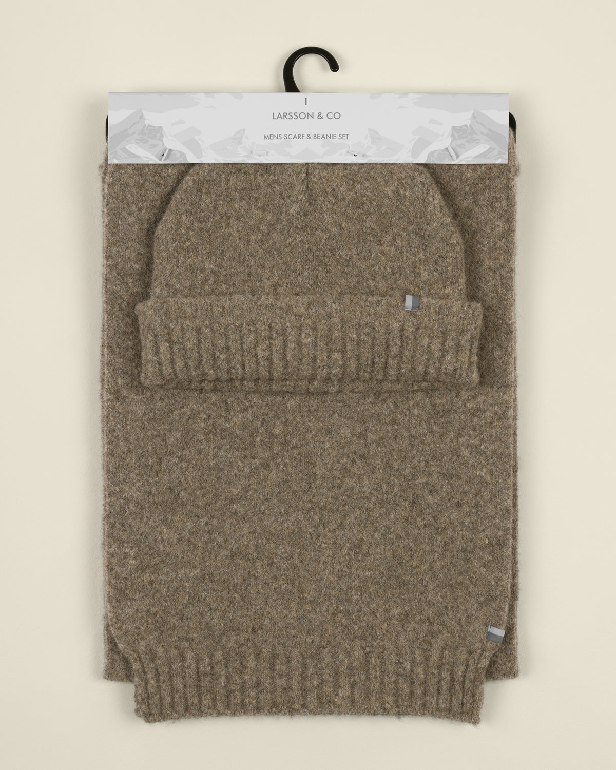 Folke – Stone Panel Knit Beanie &amp; Scarf Set