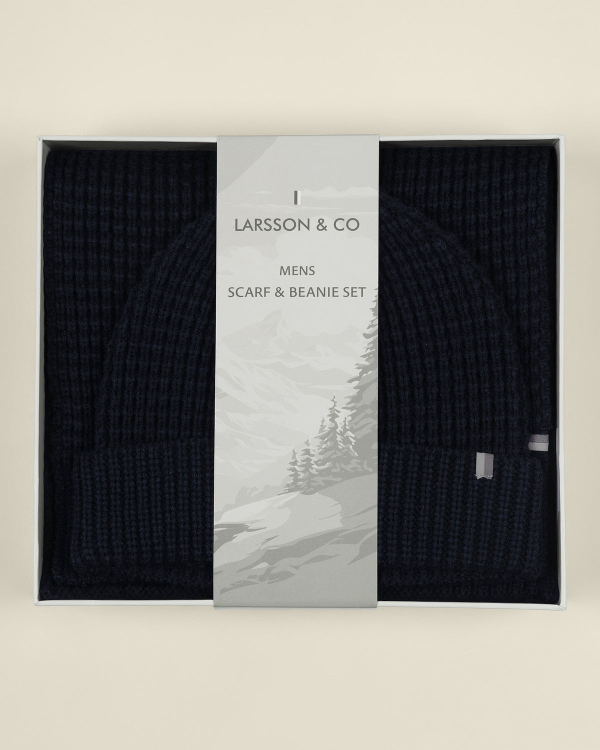 Haldan – Navy Waffle Knit Beanie &amp; Scarf Box