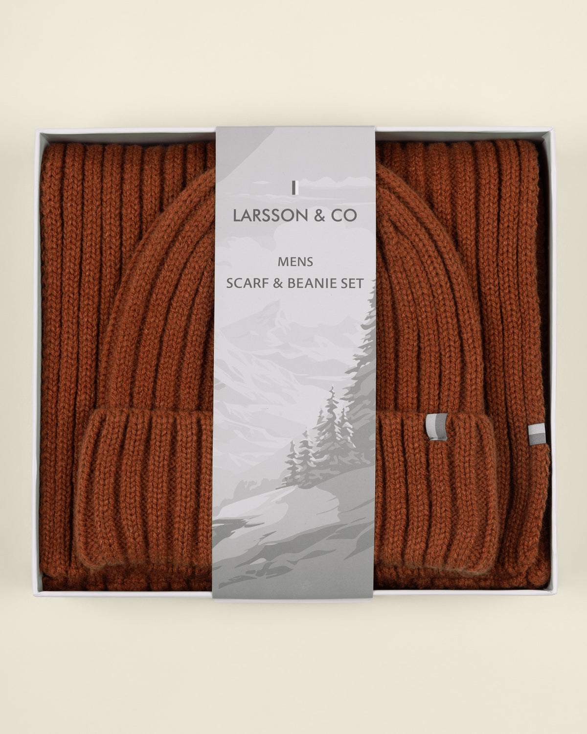 Daven – Rust Ribbed Knit Beanie &amp; Scarf Box