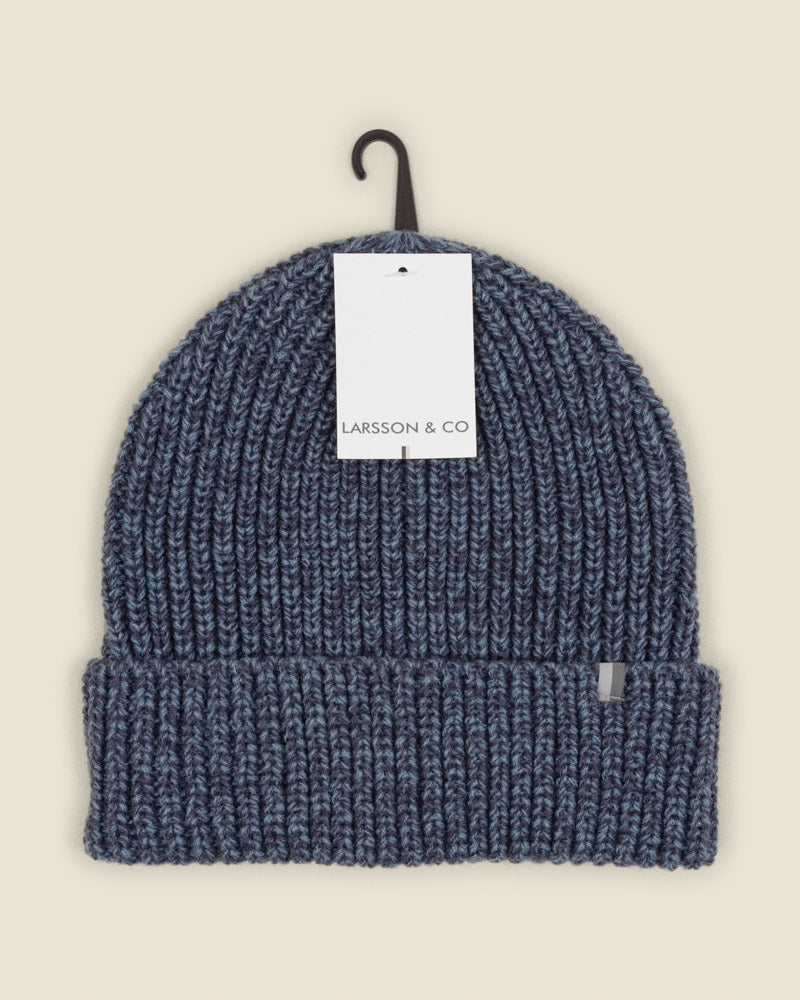 Larsson &amp; Co Men’s Raisio Blue &amp; Navy Knitted Beanie Hat
