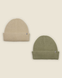 Larsson &amp; Co Men’s Kuhmo Cream &amp; Sage Zig Zag 2 Pack Knitted Beanie Hat