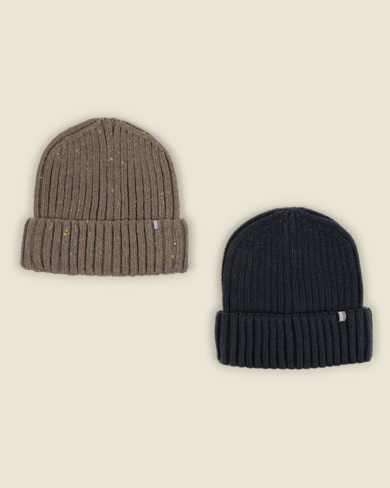 Larsson &amp; Co Men’s Kotka Stone Nep &amp; Navy 2 Pack Knitted Beanie Hat