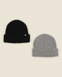 Larsson &amp; Co Men’s Akaa Grey Melange &amp; Black 2 Pack Knitted Beanie Hat