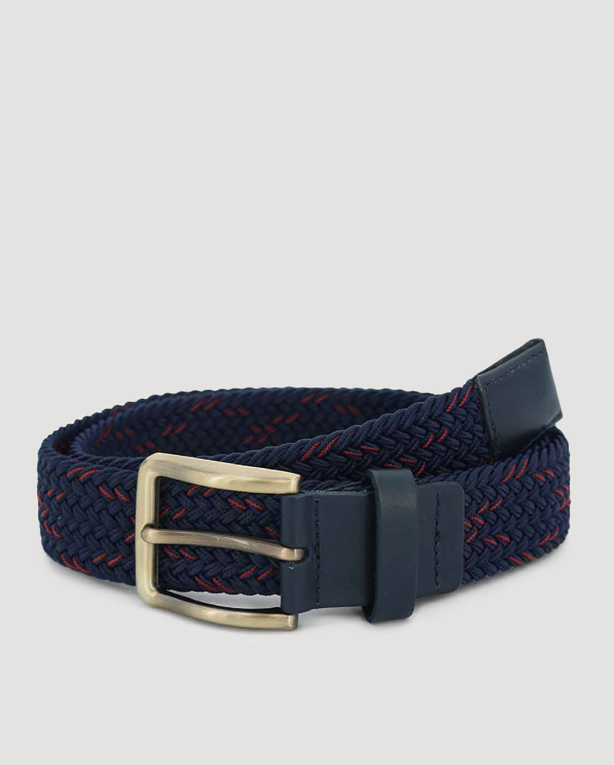 Navy &amp; Red Stitch Detail Woven Casual Stretch Belt