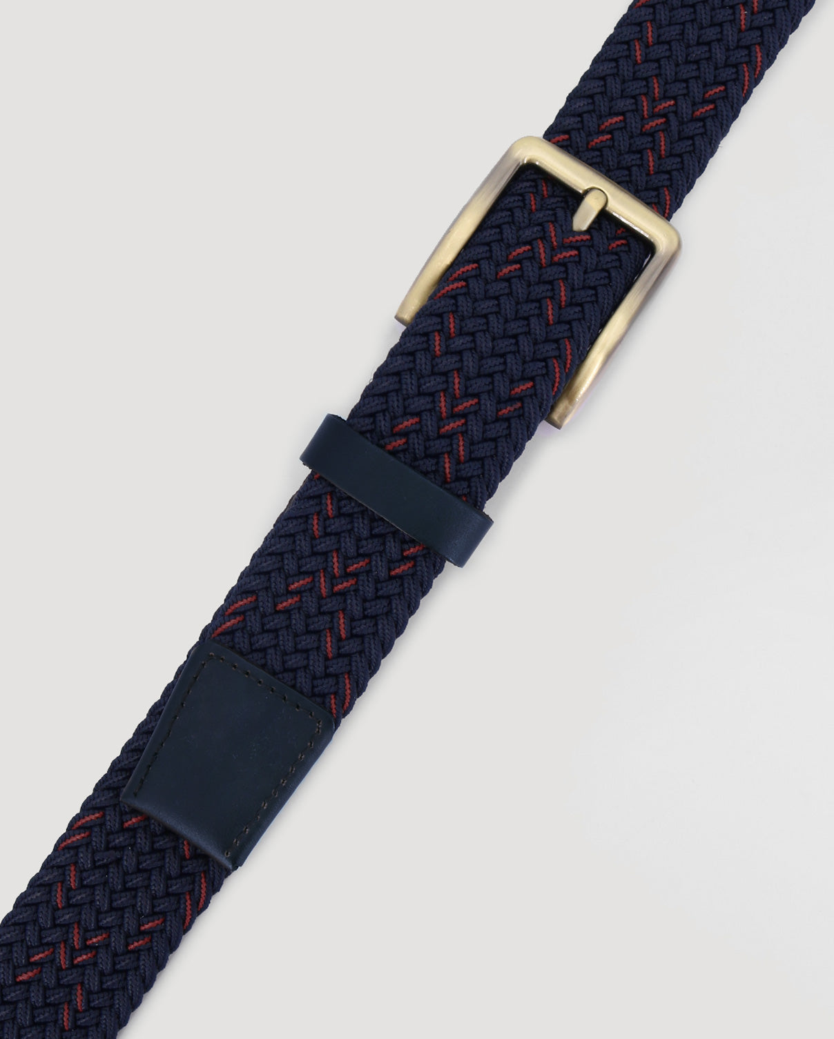 Navy &amp; Red Stitch Detail Woven Casual Stretch Belt