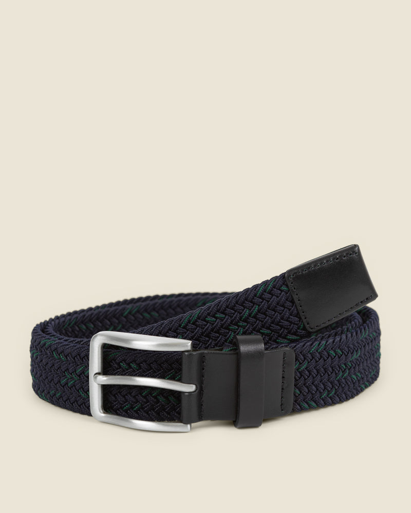 Ahtari - Navy &amp; Green Stitch Detail Woven Casual Stretch Belt