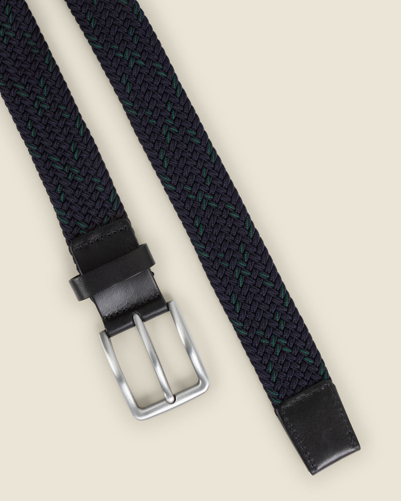 Ahtari - Navy &amp; Green Stitch Detail Woven Casual Stretch Belt